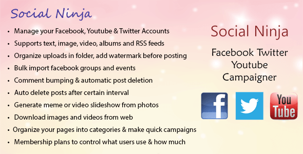 اسکریپت کمپین تبلیغاتی  فیسبوک ، تویتر ، یوتیوب  Social Ninja v2.1